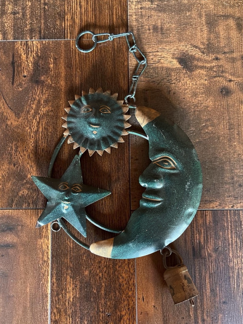 Whimsigoth Celestial Moon Sun Star Metal Bell Wall Hanging